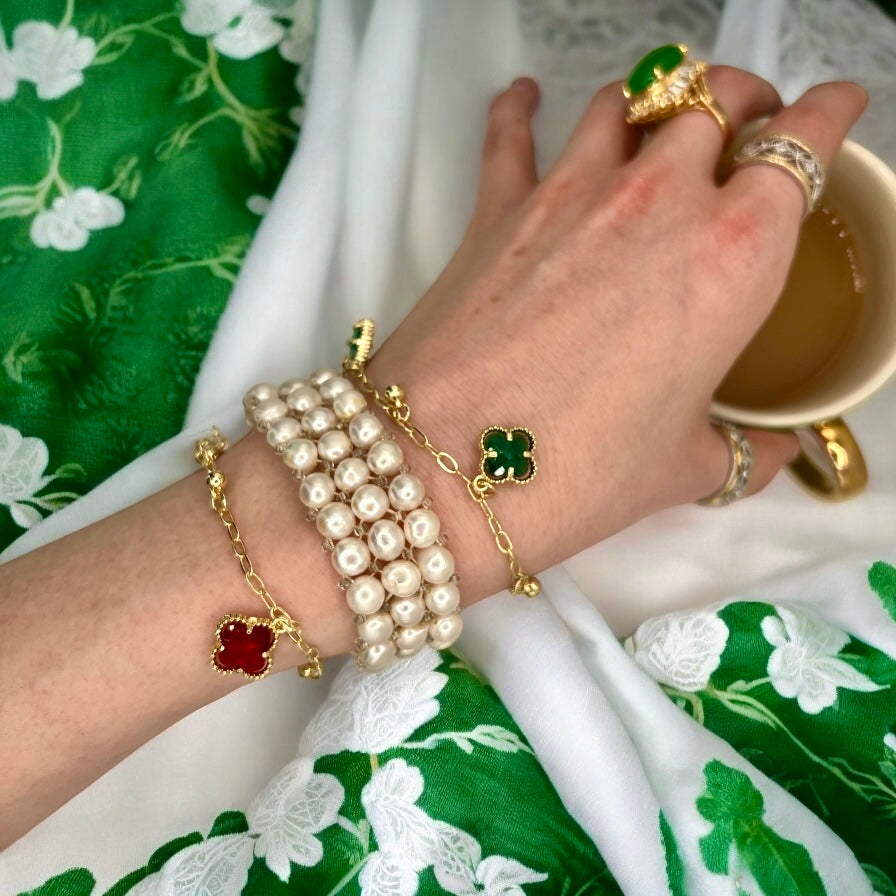 Lucky Clover Charm Bracelet – Emerald Edition