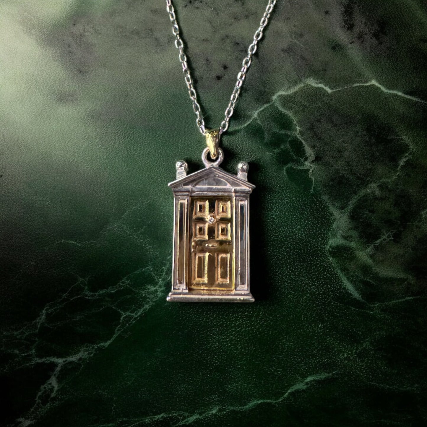 The Austere Little Door Necklace in 18K White Gold with 18K Yellow Gold Door