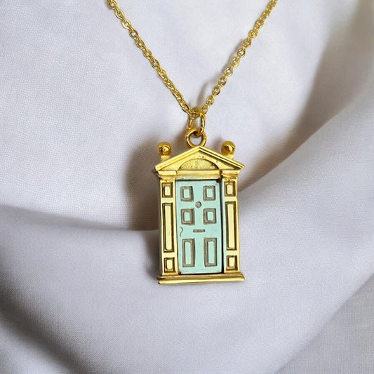 The Original Little Door Necklace – White Gold Door, Yellow Gold Frame Edition