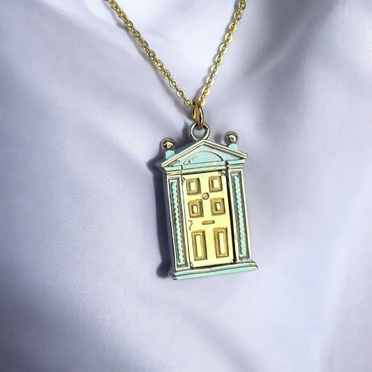The Scrollwork Little Door Necklace – Yellow Gold Door, White Gold Frame Edition
