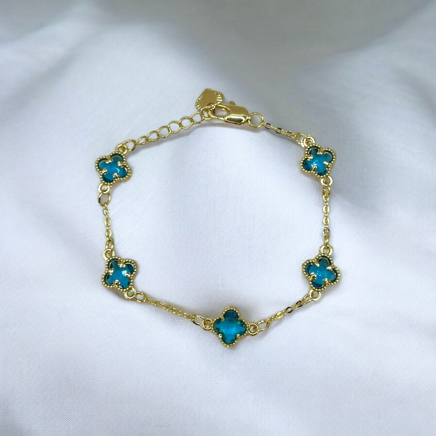 Petite Lucky Clover Bracelet - Aquamarine