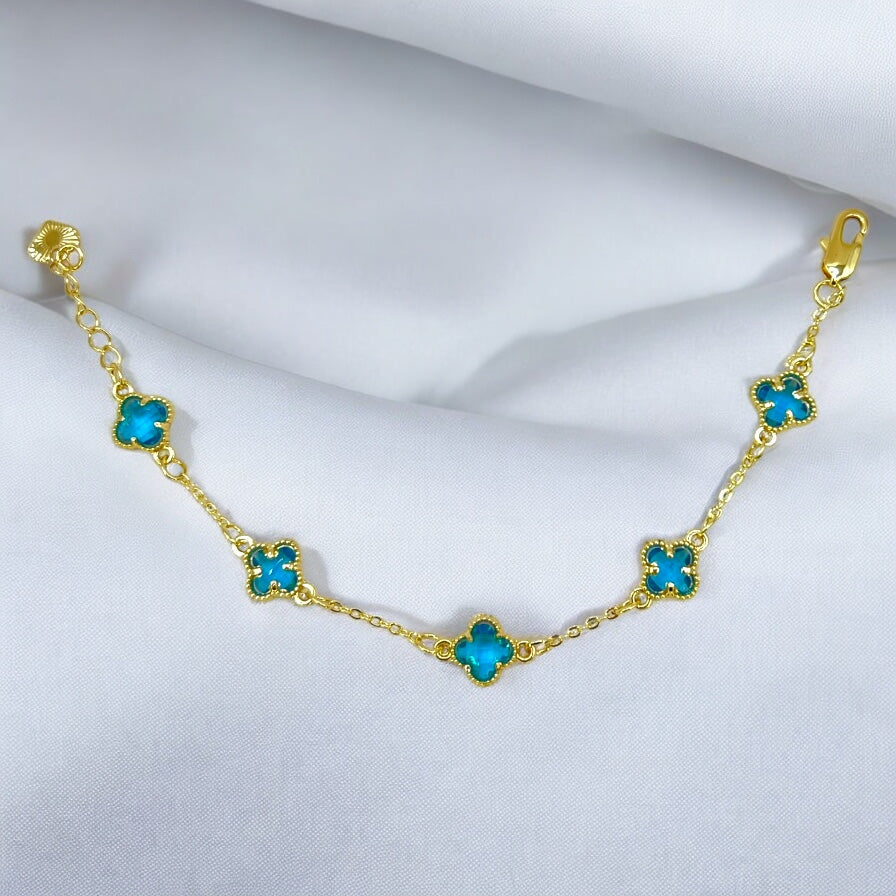 Petite Lucky Clover Bracelet - Aquamarine
