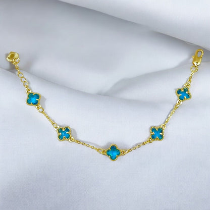 Petite Lucky Clover Bracelet - Aquamarine