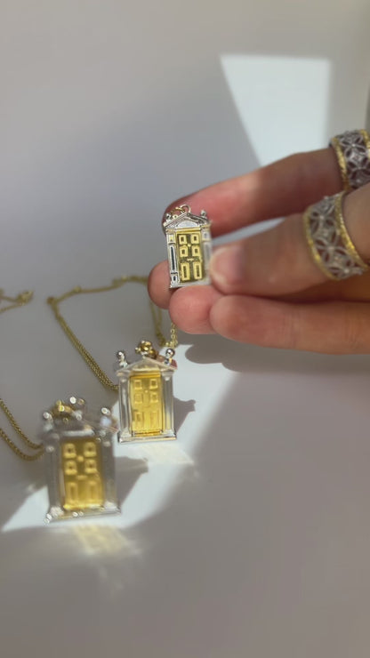 The Original Little Door Necklace – Yellow Gold Door, White Gold Frame Edition