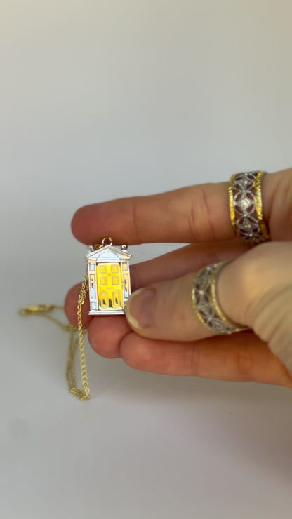 The Original Little Door Necklace – Yellow Gold Door, White Gold Frame Edition